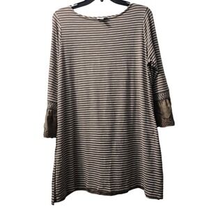 J. JillStriped Dress Bell Sleeve Crochet Trim Casual Tunic Dress‎